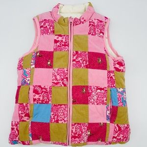 Lilly Pulitzer Girls Pink Olive Patchwork Puffer Vest